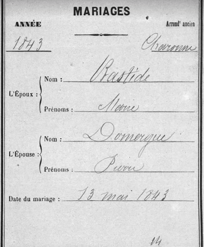 BASTIDE Marie - Etat civil reconstitué