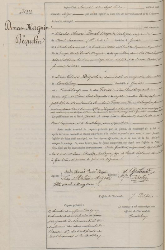 DONAT-MAGNIN Charles et BEGUELIN Valérie Acte de mariage